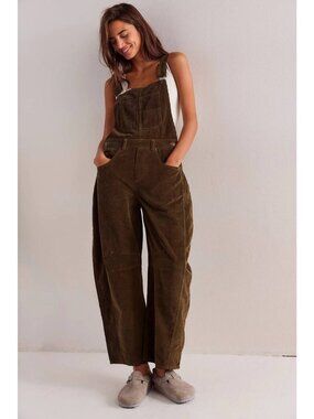Free People Good Luck Cord Overalls in Fir Green Size Large